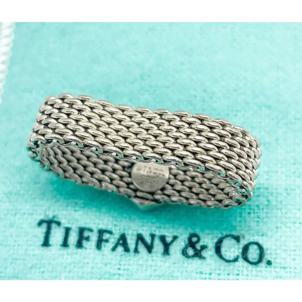 Tiffany & Co. Somerset Mesh Heart Ring Sterling Silver Size 8 w/ Pouch